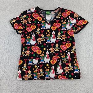 Sesame Street Womens Christmas Scrub Top Black Bert Ernie Elmo 6846C Medium